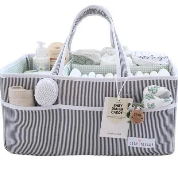 Grey Newborn‎ Baby Diaper Caddy Large Organizer Tote Bag Travel Shower Bag - Picture 1 of 6